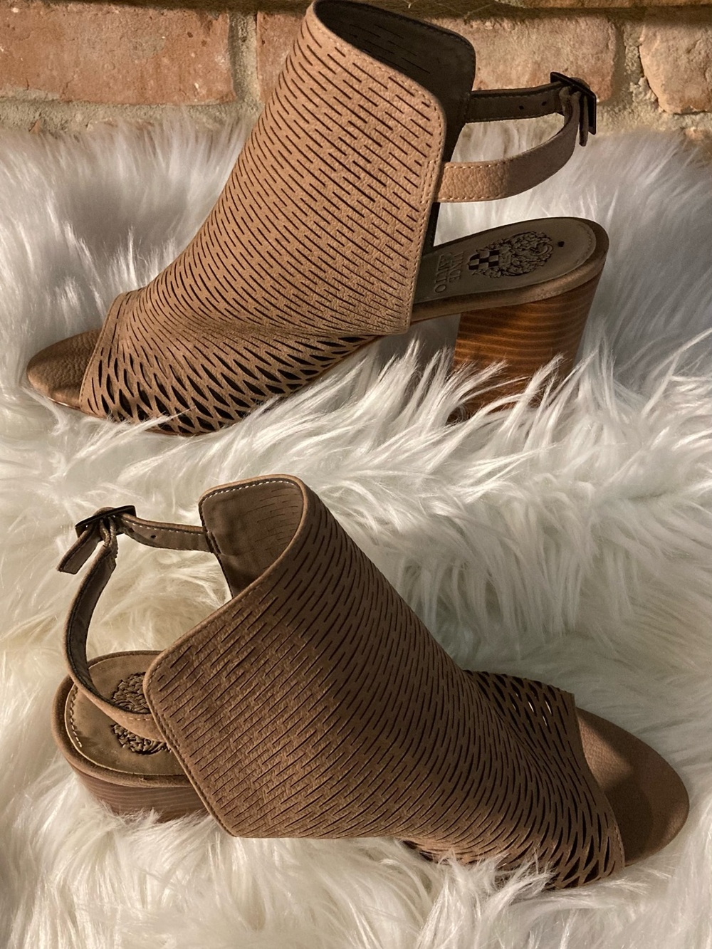 Vince Camuto Badesti Perforated Peep-Toe Block Heel Sandals Various
